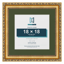 Louis Gold 25 x 25 cm picture frame with a green mount for an 18 x 18 cm photo