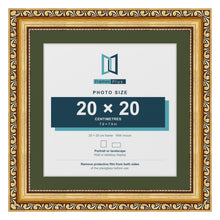 Louis Gold 25 x 25 cm picture frame with a green mount for a 20 x 20 cm photo