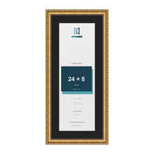 Louis Gold 28 x 12 inch picture frame with a black mount for a 24 x 8 inch photo