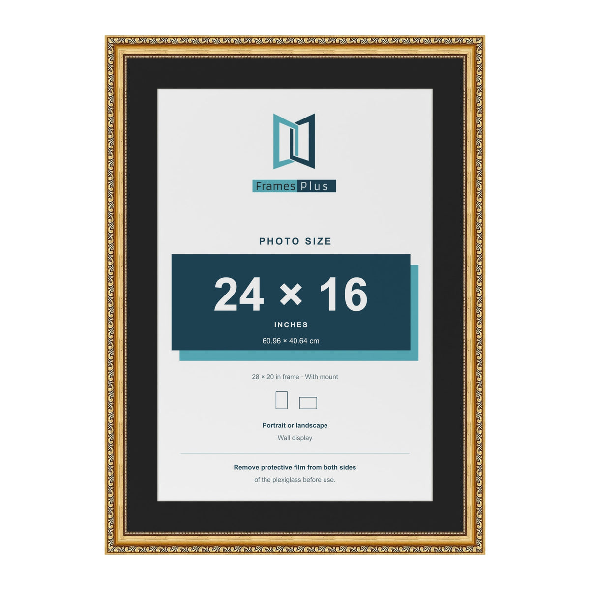Louis Gold 28 x 20 inch picture frame with a black mount for a 24 x 16 inch photo