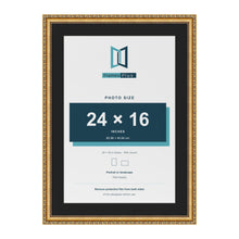 Louis Gold 28 x 20 inch picture frame with a black mount for a 24 x 16 inch photo