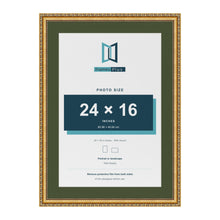 Louis Gold 28 x 20 inch picture frame with a green mount for a 24 x 16 inch photo