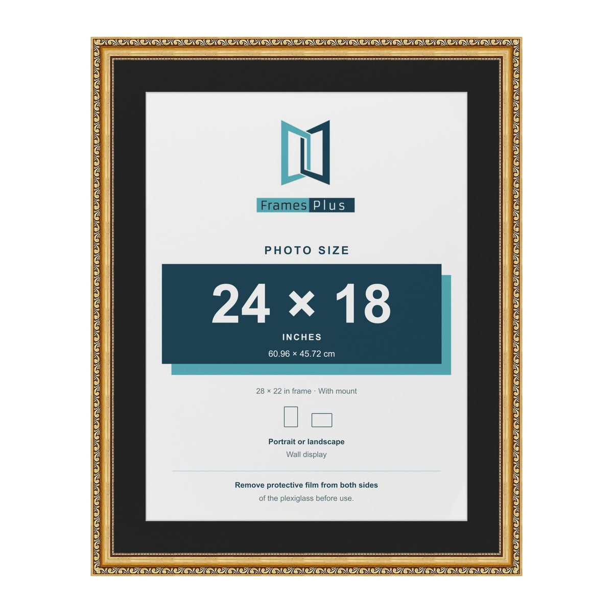 Louis Gold 28 x 22 inch picture frame with a black mount for a 24 x 18 inch photo