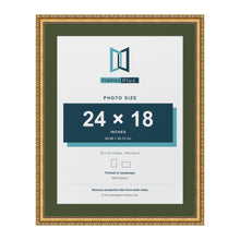 Louis Gold 28 x 22 inch picture frame with a green mount for a 24 x 18 inch photo