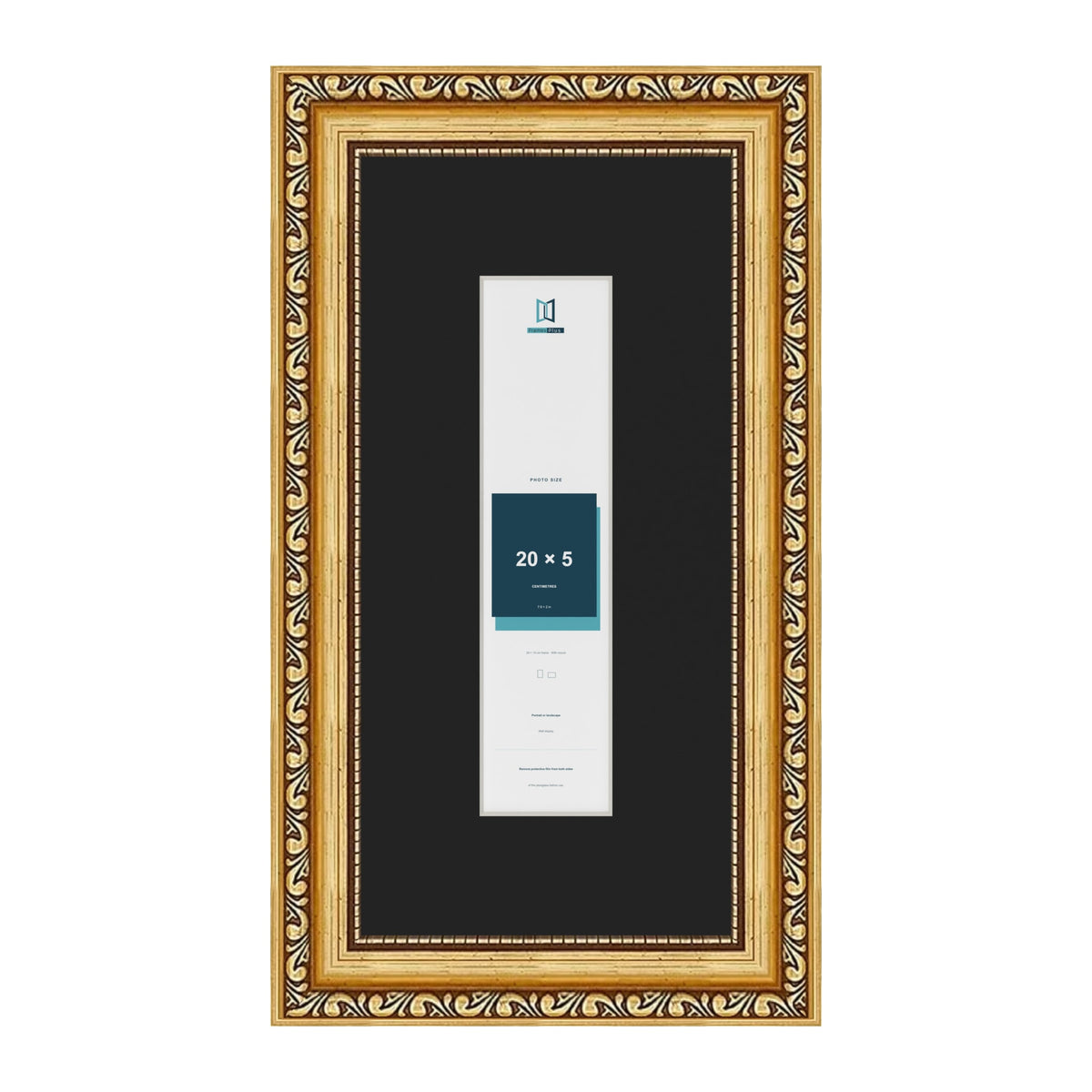 Louis Gold 30 x 15 cm picture frame with a black mount for a 20 x 5 cm photo