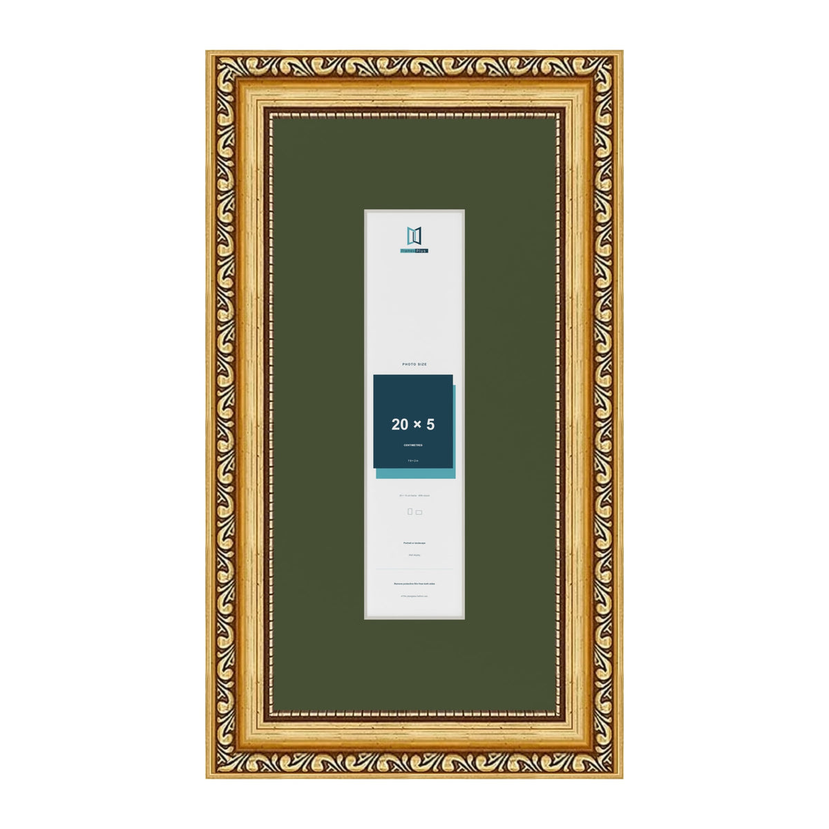 Louis Gold 30 x 15 cm picture frame with a green mount for a 20 x 5 cm photo