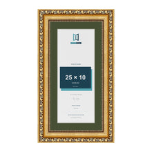 Louis Gold 30 x 15 cm picture frame with a green mount for a 25 x 10 cm photo