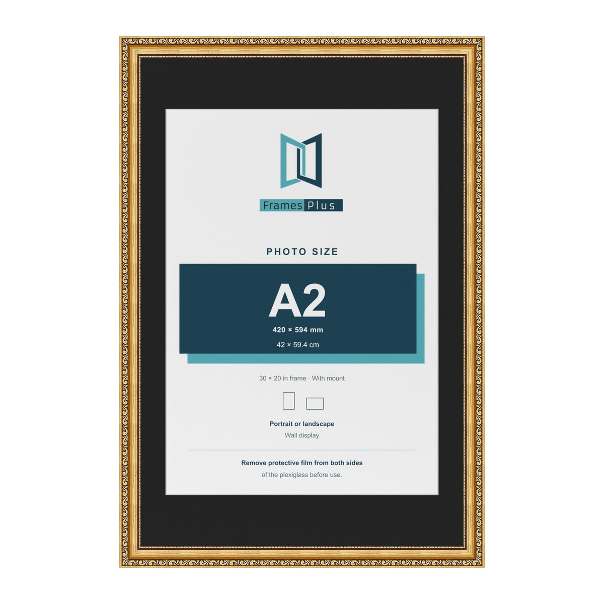 Louis Gold 30 x 20 inch picture frame with a black mount for an A2 photo