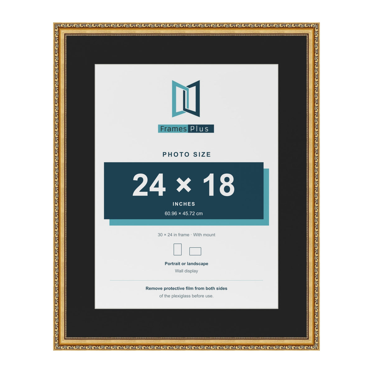 Louis Gold 30 x 24 inch picture frame with a black mount for a 24 x 18 inch photo