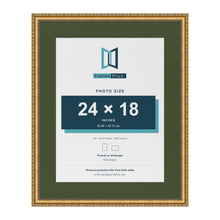 Louis Gold 30 x 24 inch picture frame with a green mount for a 24 x 18 inch photo