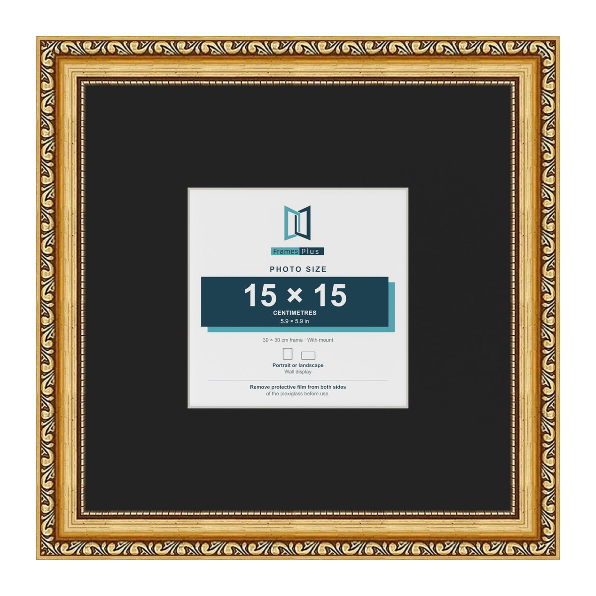 Louis Gold 30 x 30 cm picture frame with a black mount for a 15 x 15 cm photo