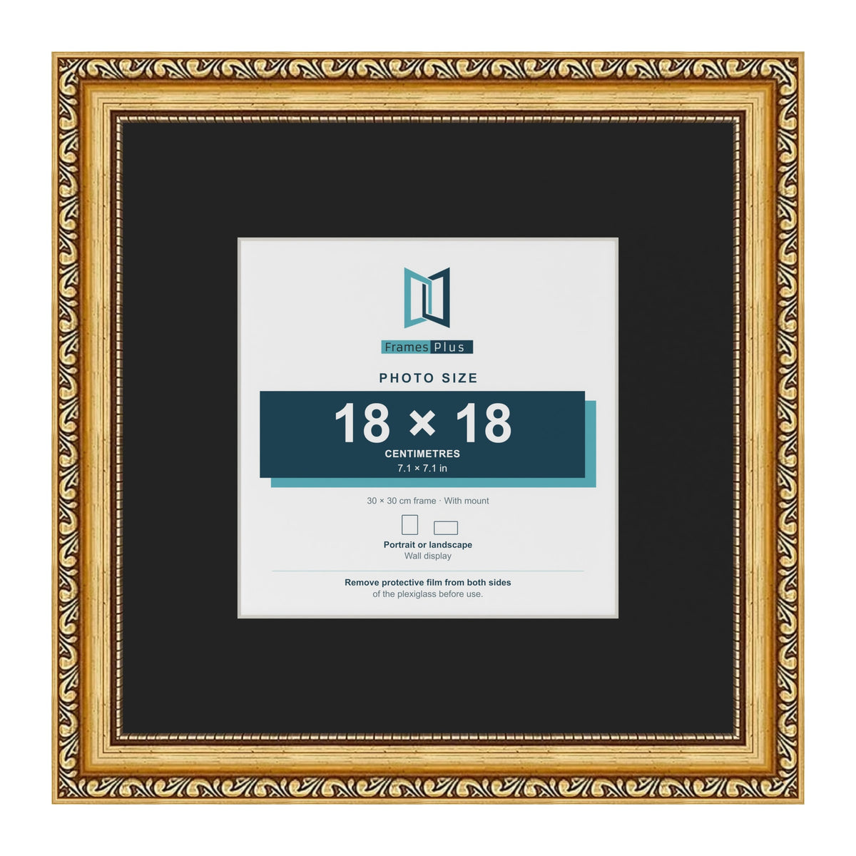 Louis Gold 30 x 30 cm picture frame with a black mount for an 18 x 18 cm photo