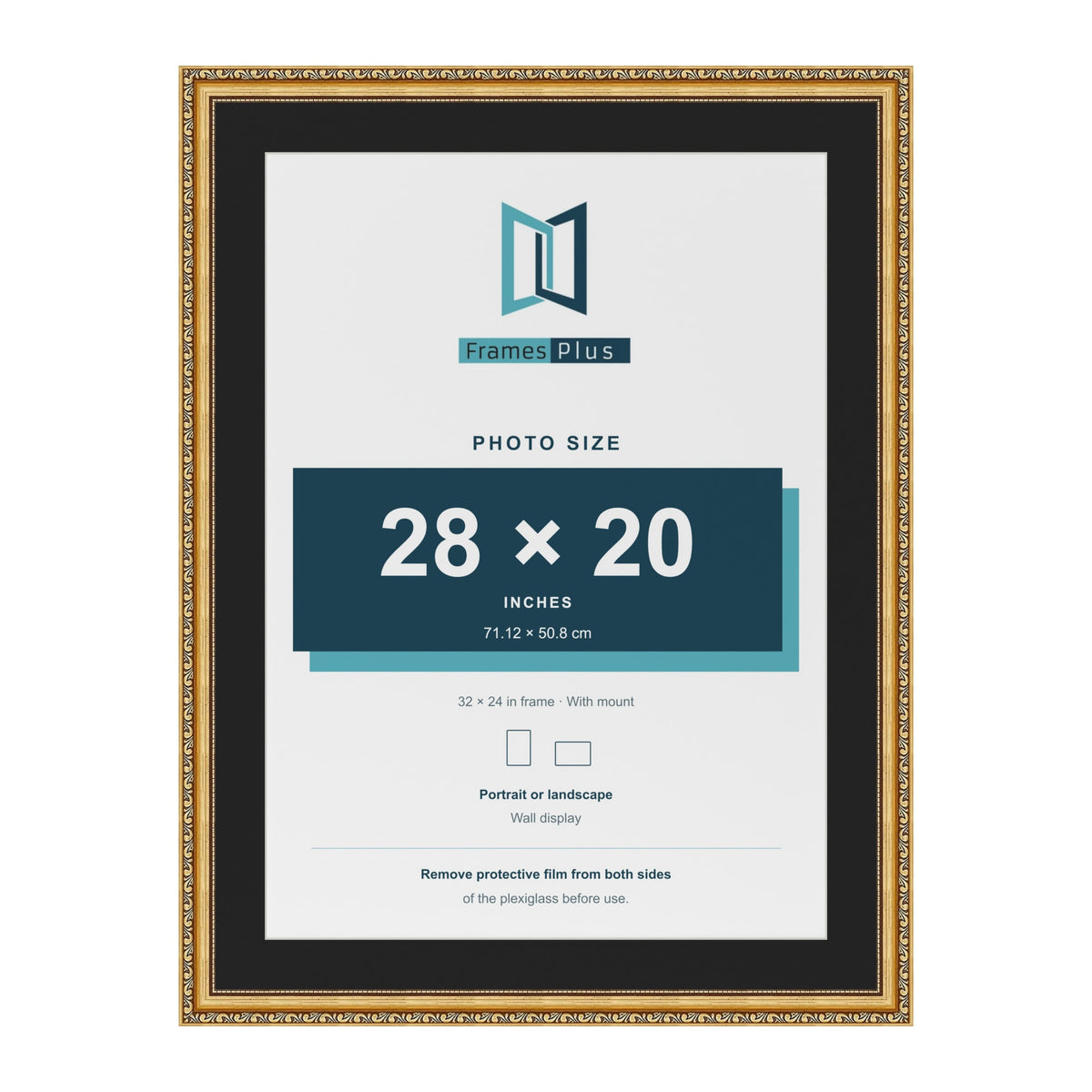 Louis Gold 32 x 24 inch picture frame with a black mount for a 28 x 20 inch photo