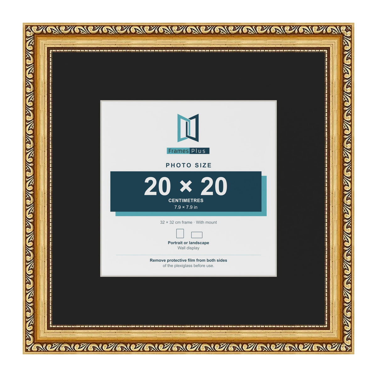 Louis Gold 32 x 32 cm picture frame with a black mount for a 20 x 20 cm photo
