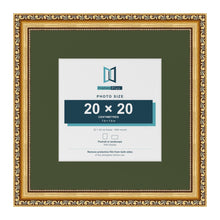 Louis Gold 32 x 32 cm picture frame with a green mount for a 20 x 20 cm photo