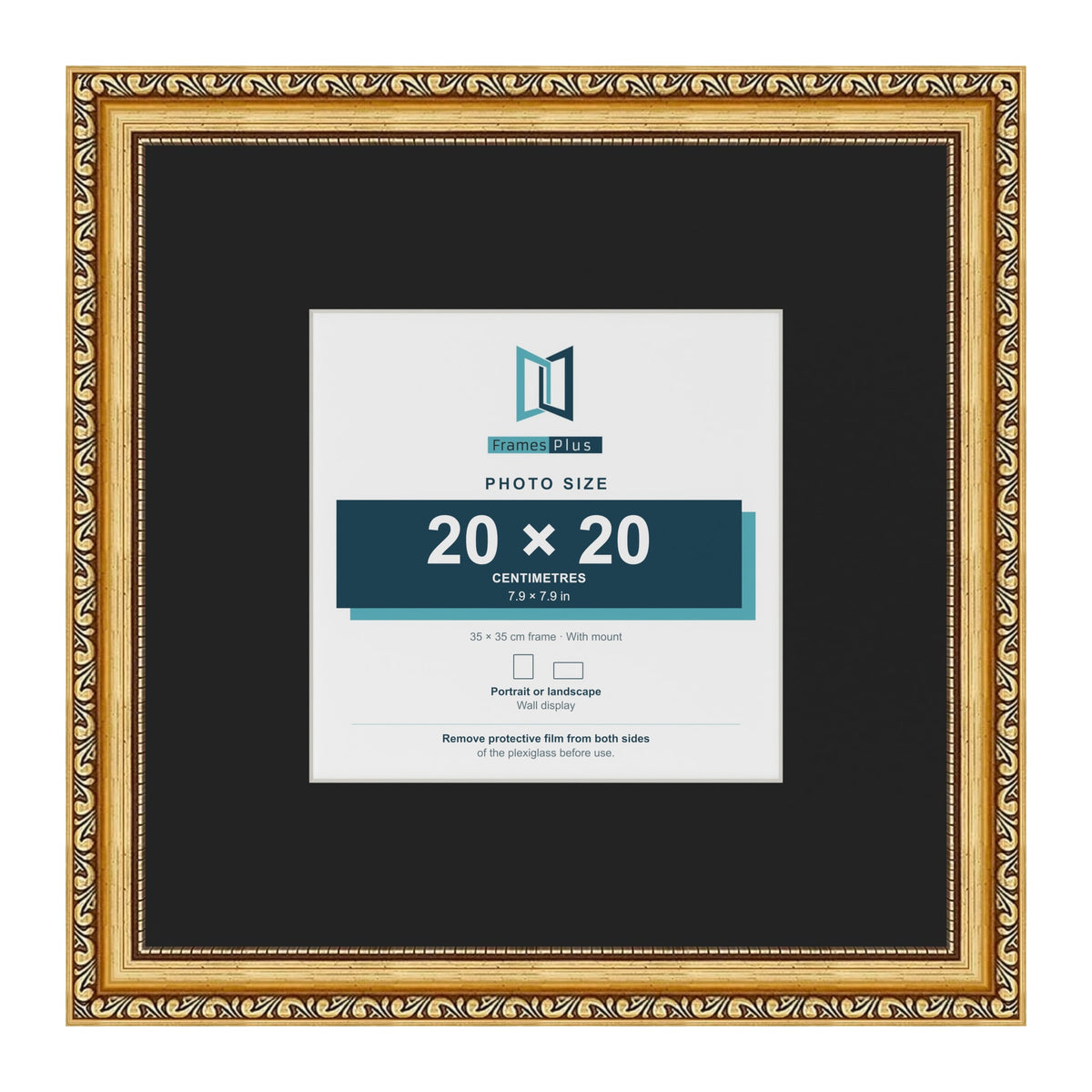 Louis Gold 35 x 35 cm picture frame with a black mount for a 20 x 20 cm photo