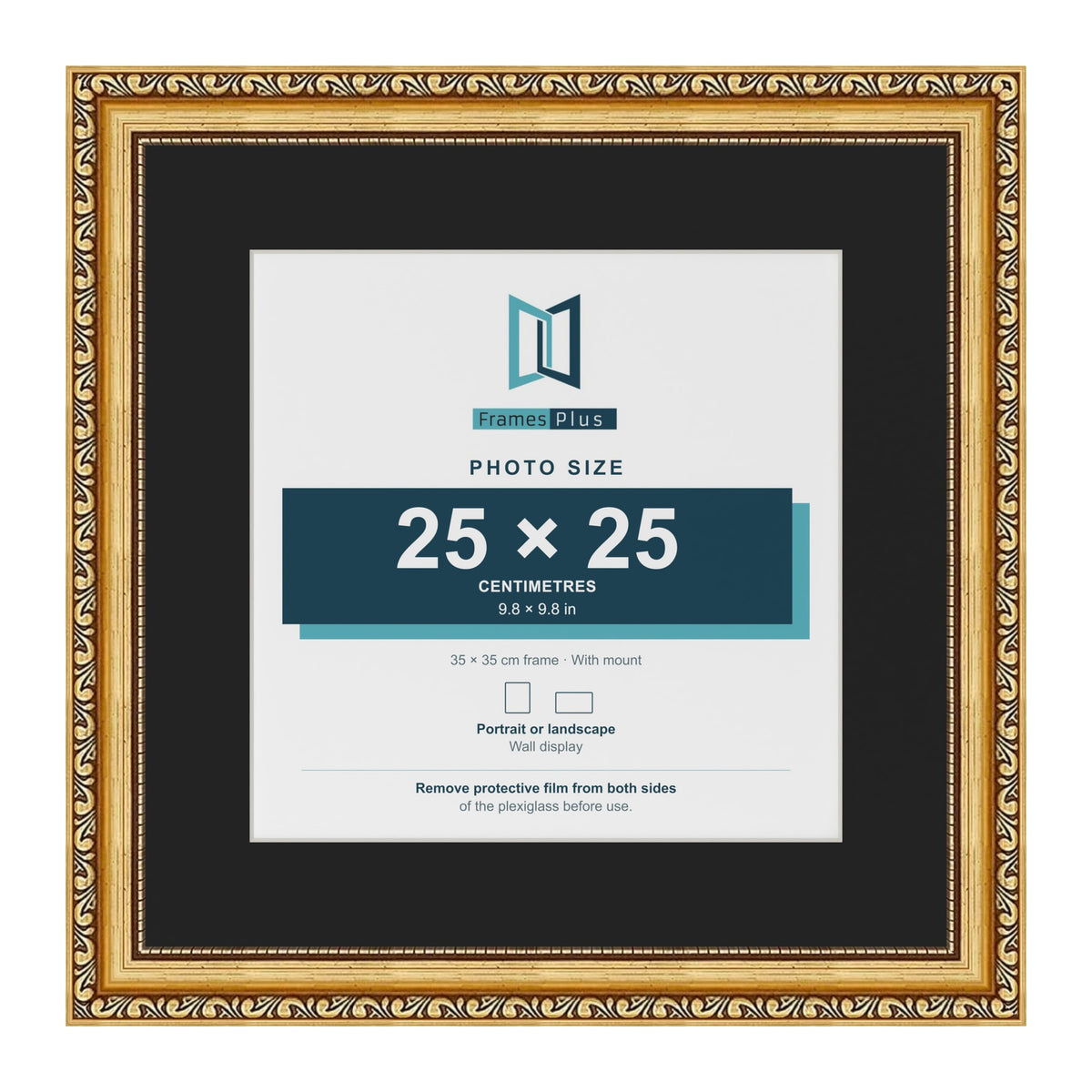 Louis Gold 35 x 35 cm picture frame with a black mount for a 25 x 25 cm photo