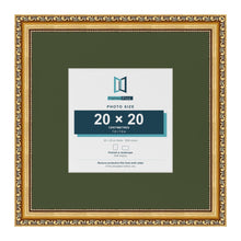 Louis Gold 35 x 35 cm picture frame with a green mount for a 20 x 20 cm photo