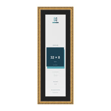 Louis Gold 36 x 12 inch picture frame with a black mount for a 32 x 8 inch photo