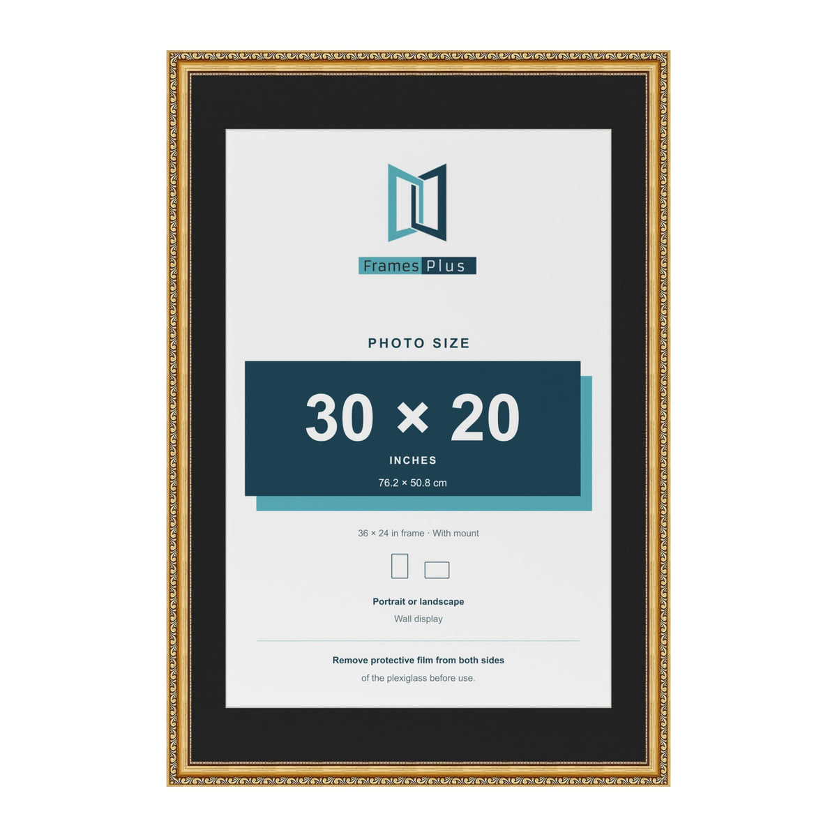 Louis Gold 36 x 24 inch picture frame with a black mount for a 30 x 20 inch photo