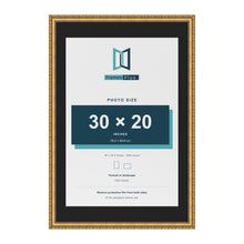 Louis Gold 36 x 24 inch picture frame with a black mount for a 30 x 20 inch photo