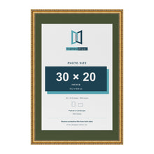 Louis Gold 36 x 24 inch picture frame with a green mount for a 30 x 20 inch photo