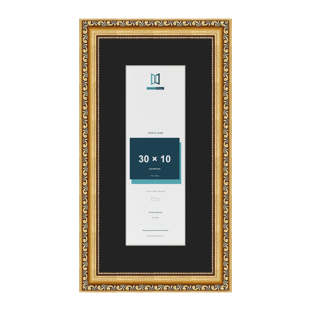 Louis Gold 40 x 20 cm picture frame with a black mount for a 30 x 10 cm photo