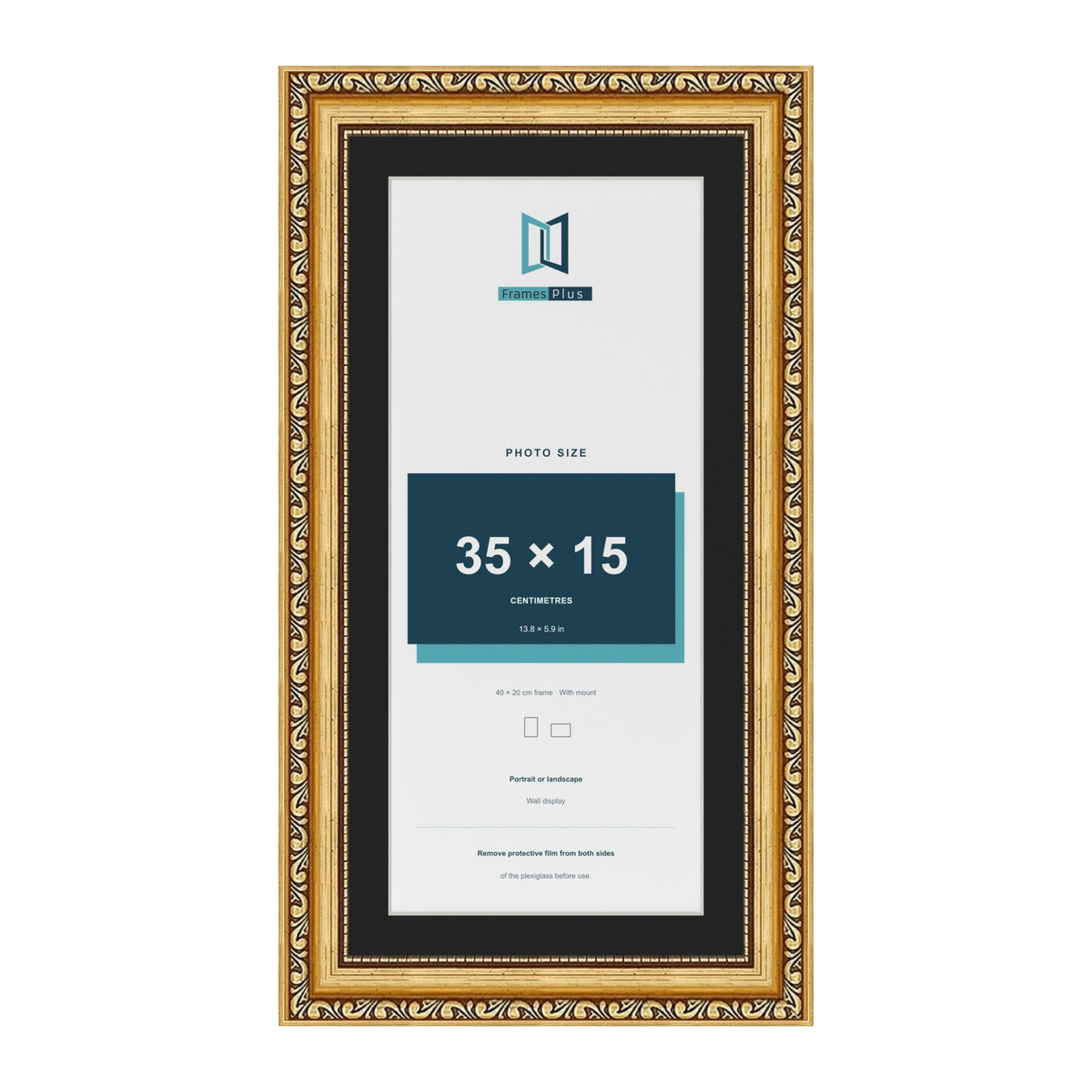 Louis Gold 40 x 20 cm picture frame with a black mount for a 35 x 15 cm photo