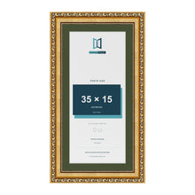 Louis Gold 40 x 20 cm picture frame with a green mount for a 35 x 15 cm photo