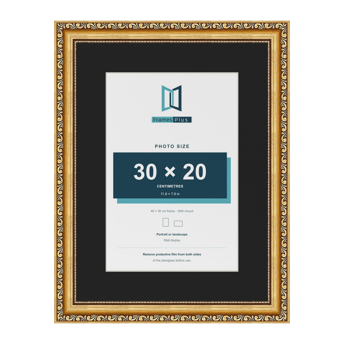 Louis Gold 40 x 30 cm picture frame with a black mount for a 30 x 20 cm photo