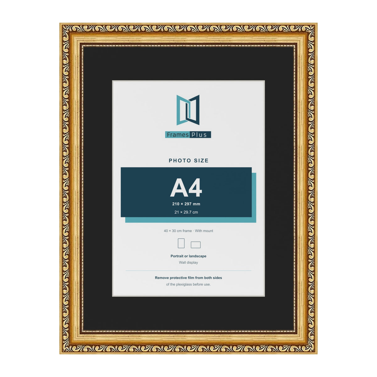 Louis Gold 40 x 30 cm picture frame with a black mount for an A4 photo