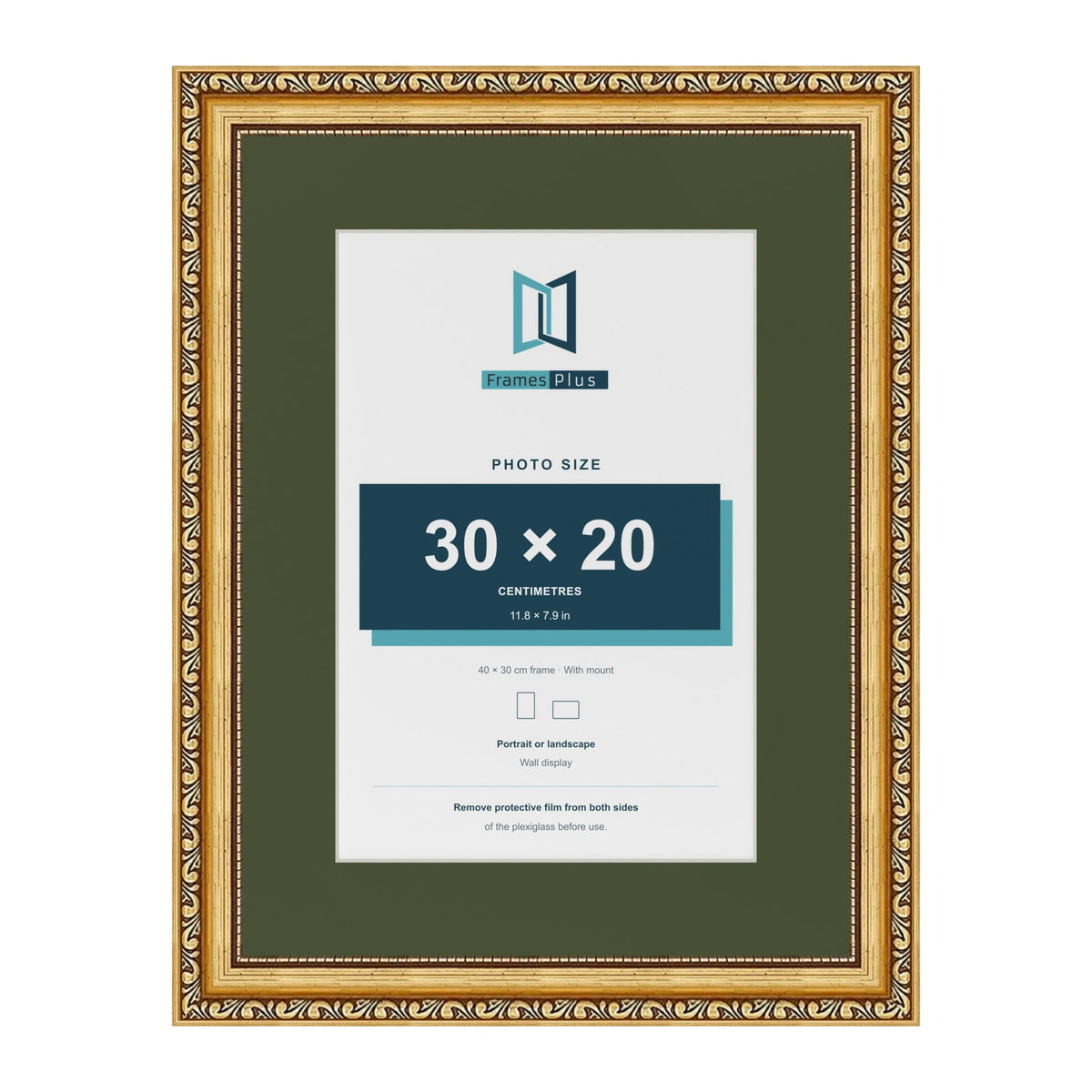 Louis Gold 40 x 30 cm picture frame with a green mount for a 30 x 20 cm photo