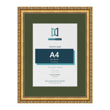 Louis Gold 40 x 30 cm picture frame with a green mount for an A4 photo