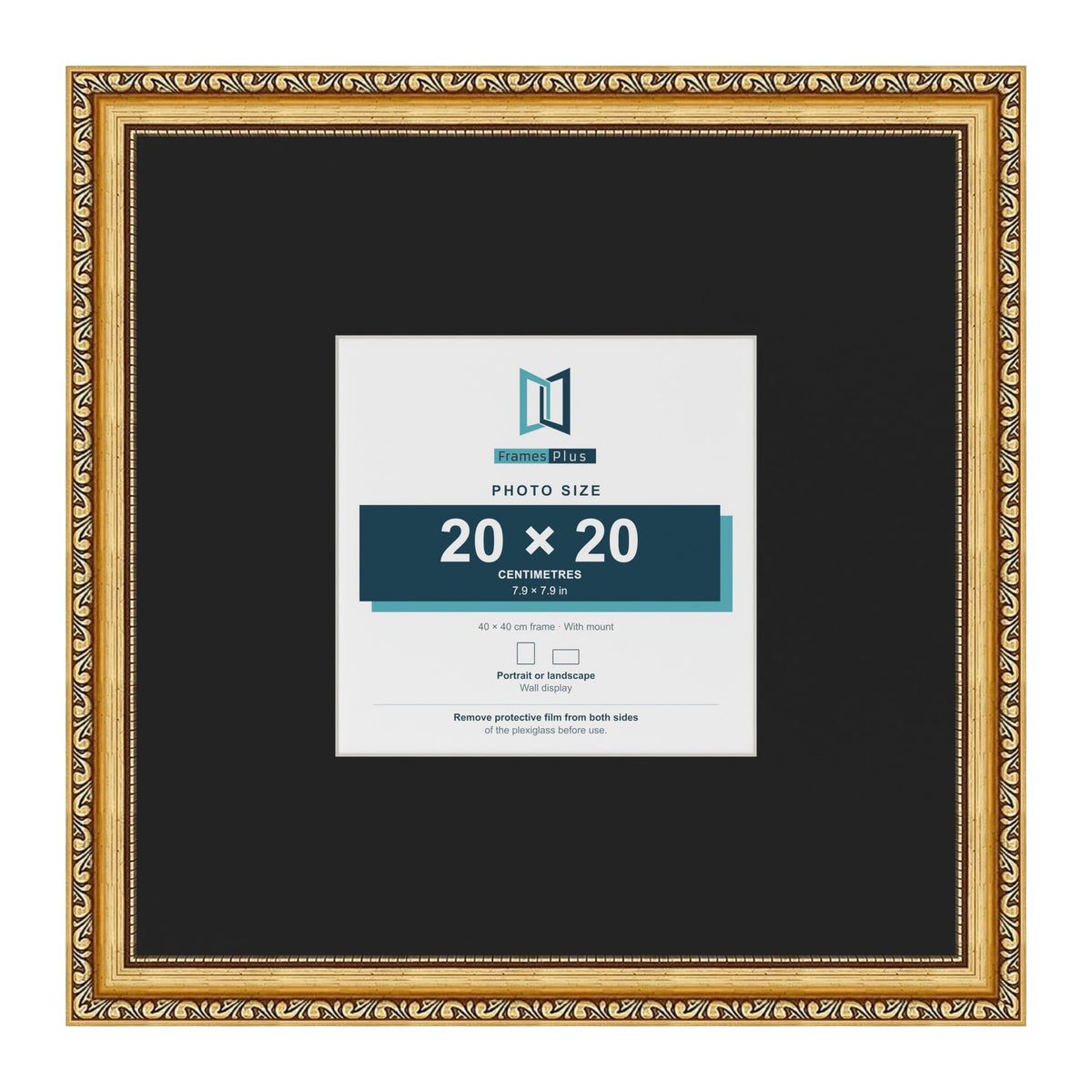 Louis Gold 40 x 40 cm picture frame with a black mount for a 20 x 20 cm photo