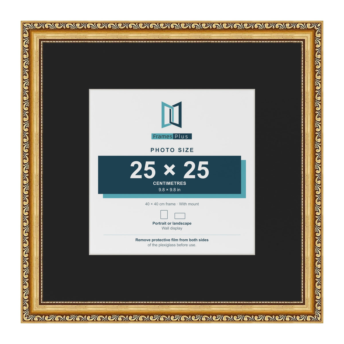 Louis Gold 40 x 40 cm picture frame with a black mount for a 25 x 25 cm photo
