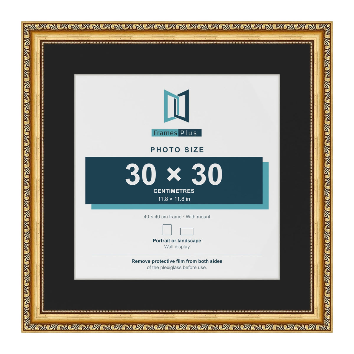 Louis Gold 40 x 40 cm picture frame with a black mount for a 30 x 30 cm photo