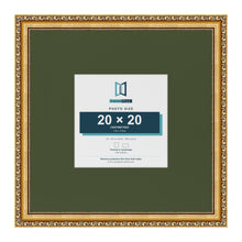 Louis Gold 40 x 40 cm picture frame with a green mount for a 20 x 20 cm photo