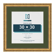 Louis Gold 40 x 40 cm picture frame with a green mount for a 30 x 30 cm photo