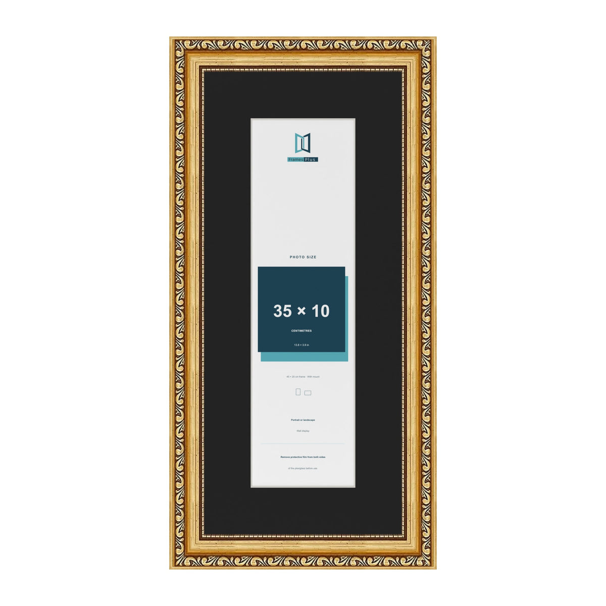 Louis Gold 45 x 20 cm picture frame with a black mount for a 35 x 10 cm photo
