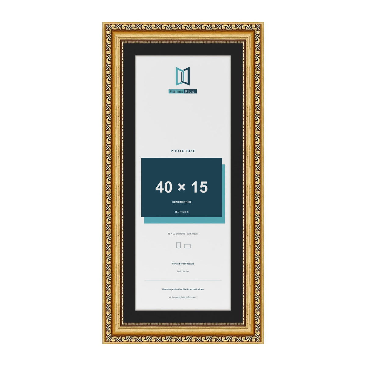 Louis Gold 45 x 20 cm picture frame with a black mount for a 40 x 15 cm photo
