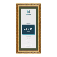 Louis Gold 45 x 20 cm picture frame with a green mount for a 40 x 15 cm photo