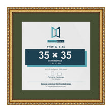 Louis Gold 45 x 45 cm picture frame with a green mount for a 35 x 35 cm photo