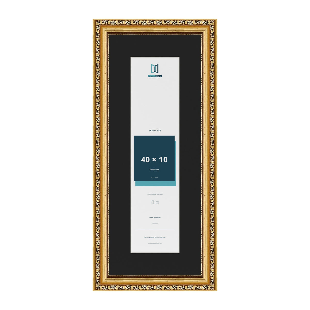 Louis Gold 50 x 20 cm picture frame with a black mount for a 40 x 10 cm photo