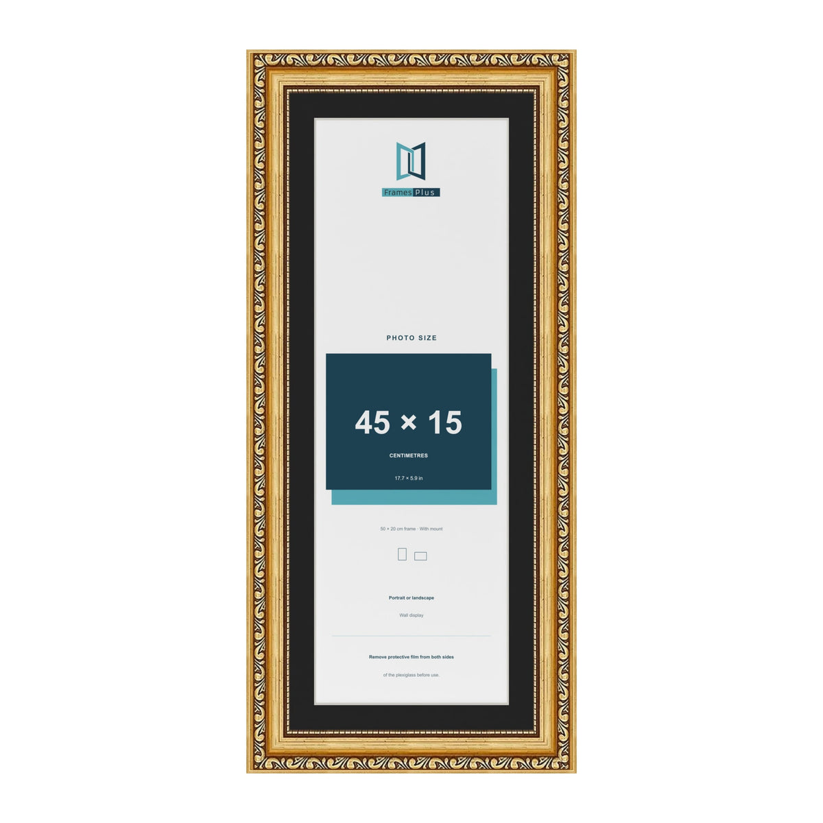 Louis Gold 50 x 20 cm picture frame with a black mount for a 45 x 15 cm photo