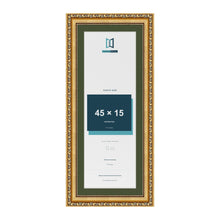 Louis Gold 50 x 20 cm picture frame with a green mount for a 45 x 15 cm photo