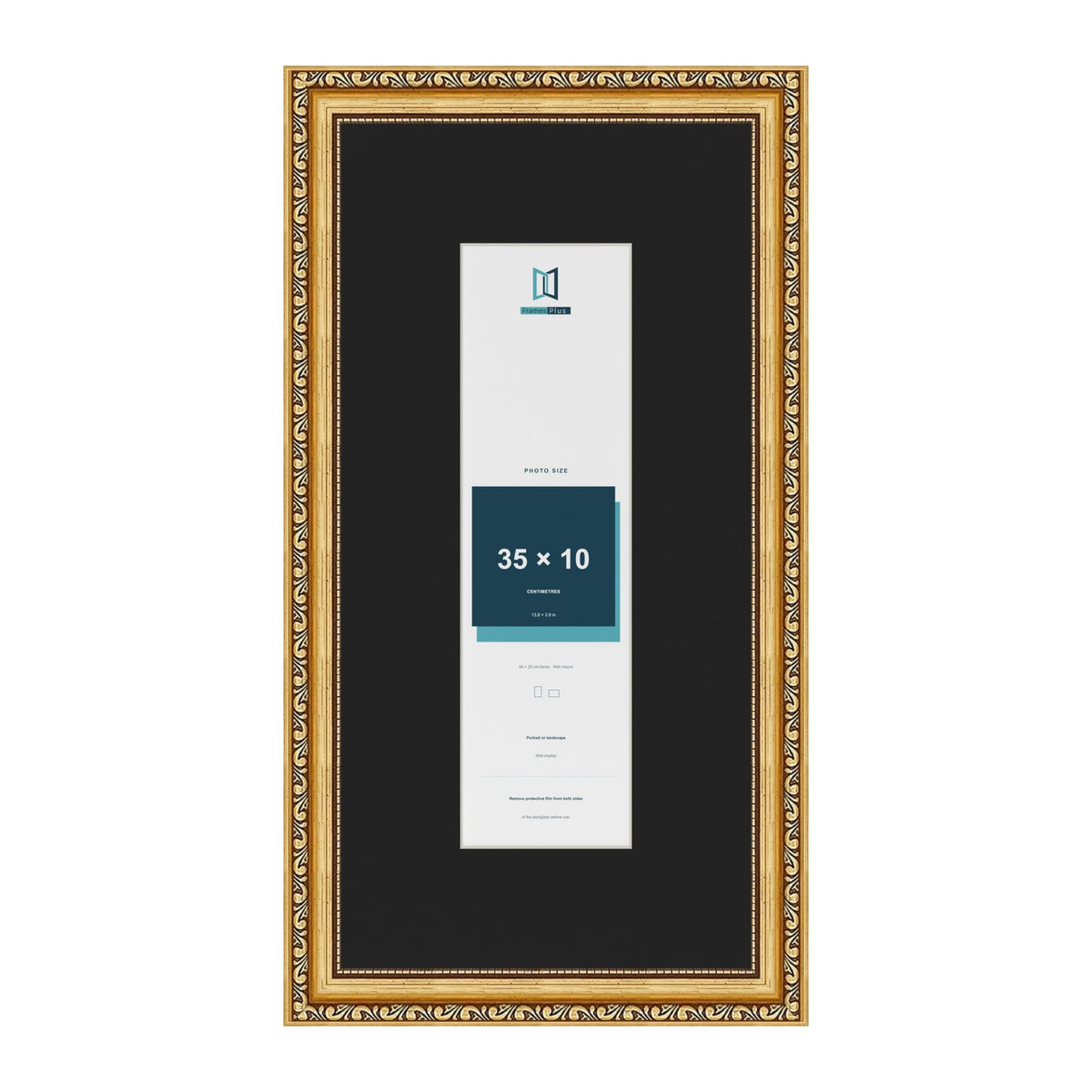 Louis Gold 50 x 25 cm picture frame with a black mount for a 35 x 10 cm photo