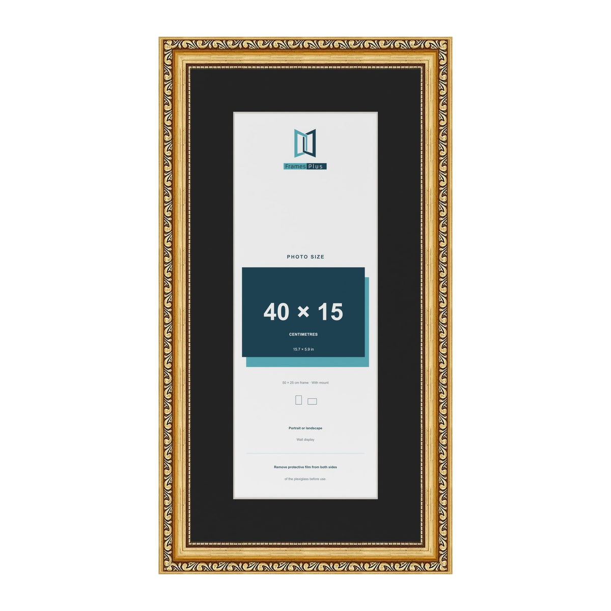 Louis Gold 50 x 25 cm picture frame with a black mount for a 40 x 15 cm photo