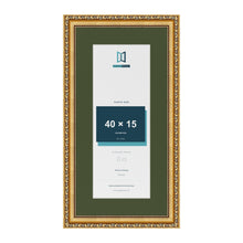 Louis Gold 50 x 25 cm picture frame with a green mount for a 40 x 15 cm photo