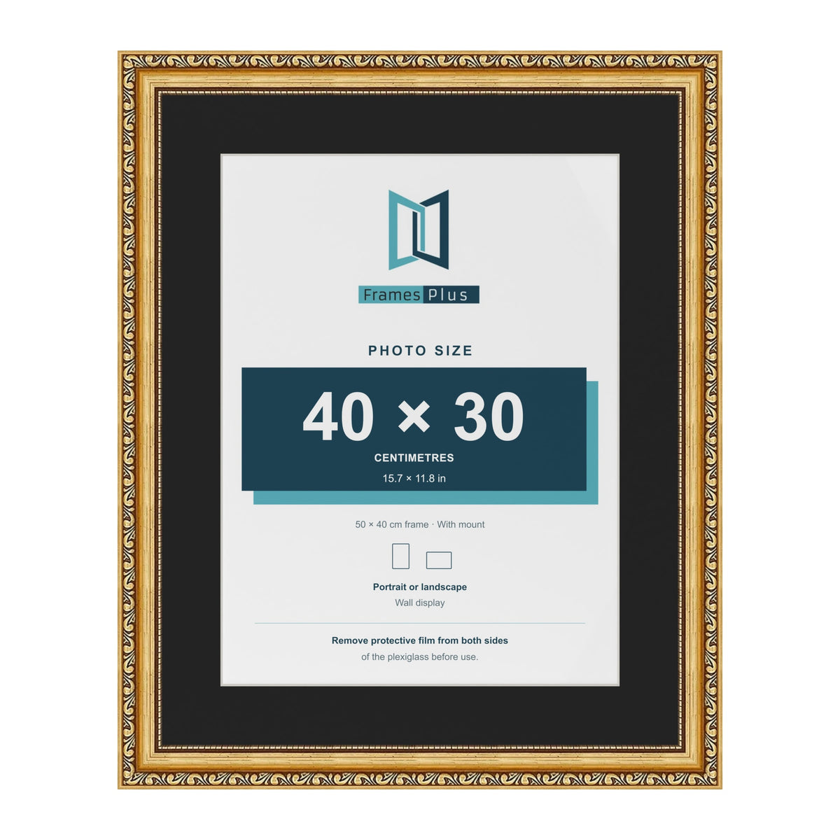 Louis Gold 50 x 40 cm picture frame with a black mount for a 40 x 30 cm photo