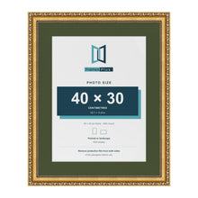 Louis Gold 50 x 40 cm picture frame with a green mount for a 40 x 30 cm photo